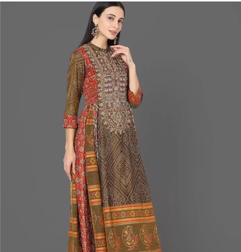 Printed embroidery exotic ethnic style silk cotton women's dress