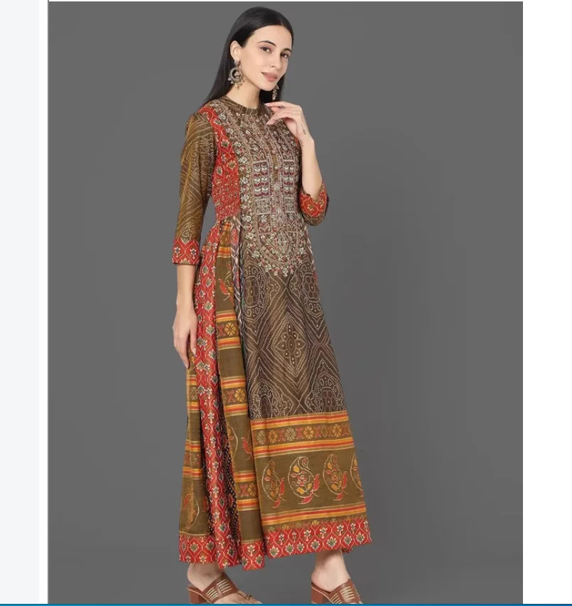 Printed embroidery exotic ethnic style silk cotton women's dress