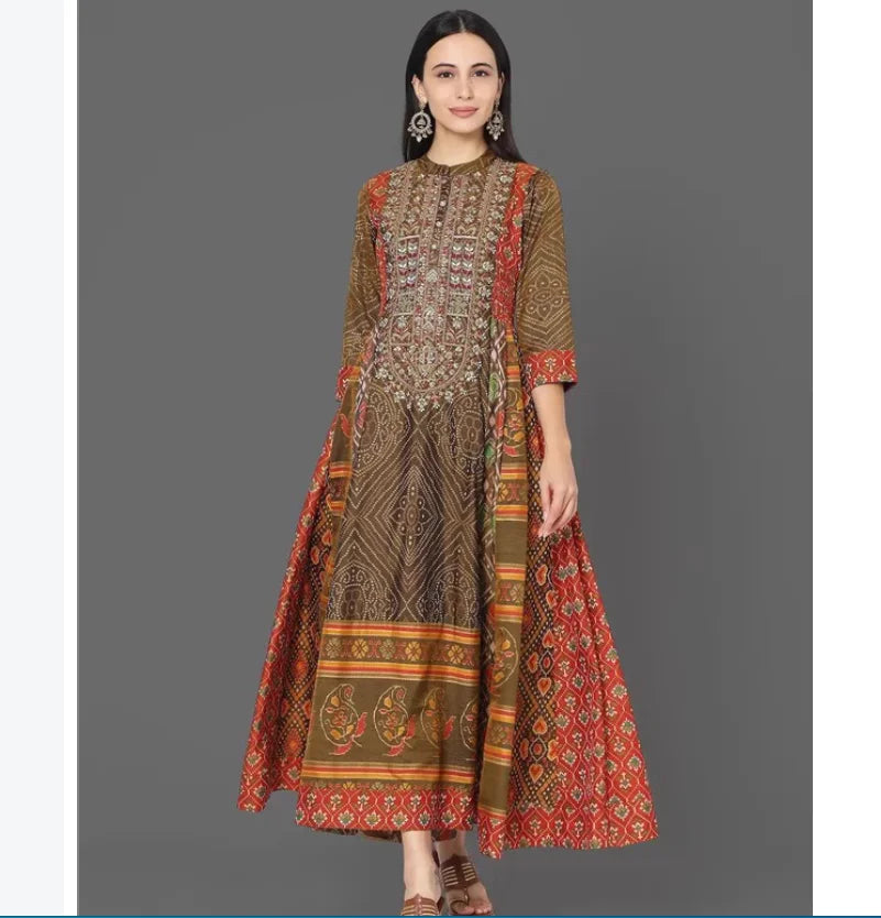 Printed embroidery exotic ethnic style silk cotton women's dress