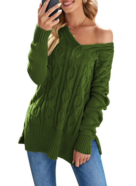 Casual Women's Plus Size Cable Knit Pullover Sweater