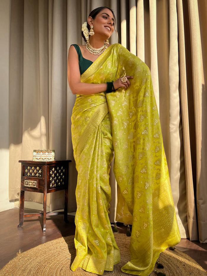 Soft Lichi Silk Saree with Jacquard Weaving & Contrast Blouse