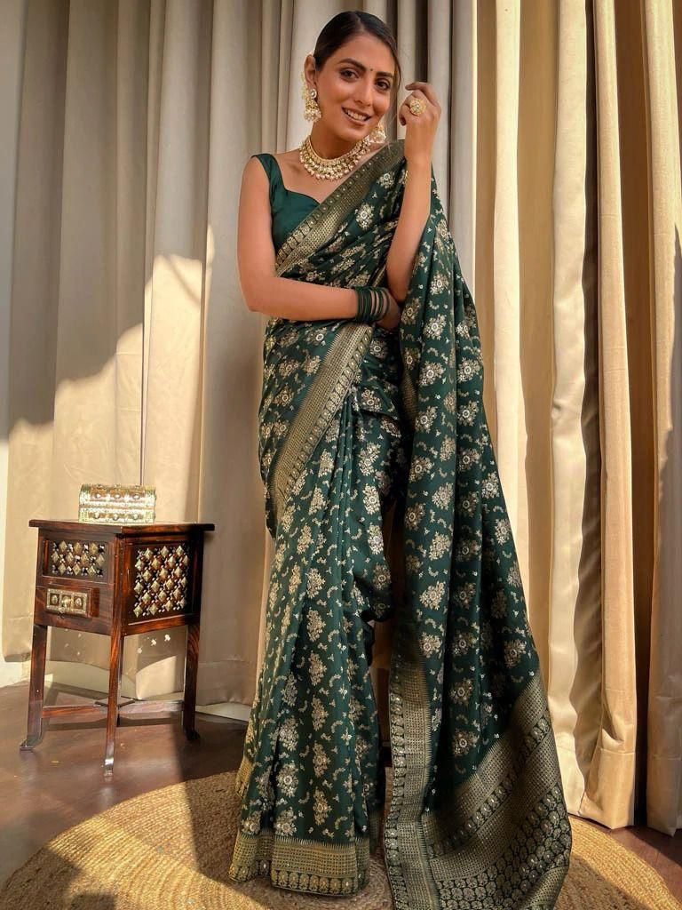 Soft Lichi Silk Saree with Jacquard Weaving & Contrast Blouse