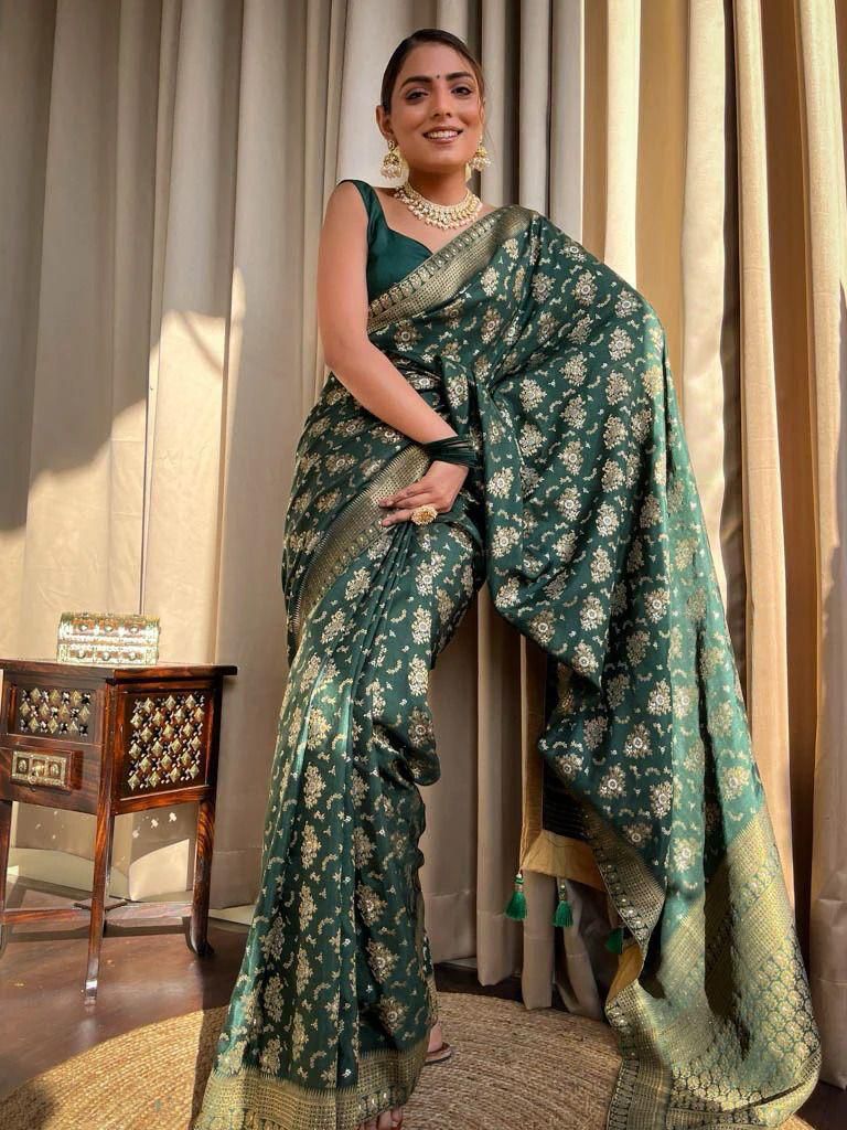 Soft Lichi Silk Saree with Jacquard Weaving & Contrast Blouse