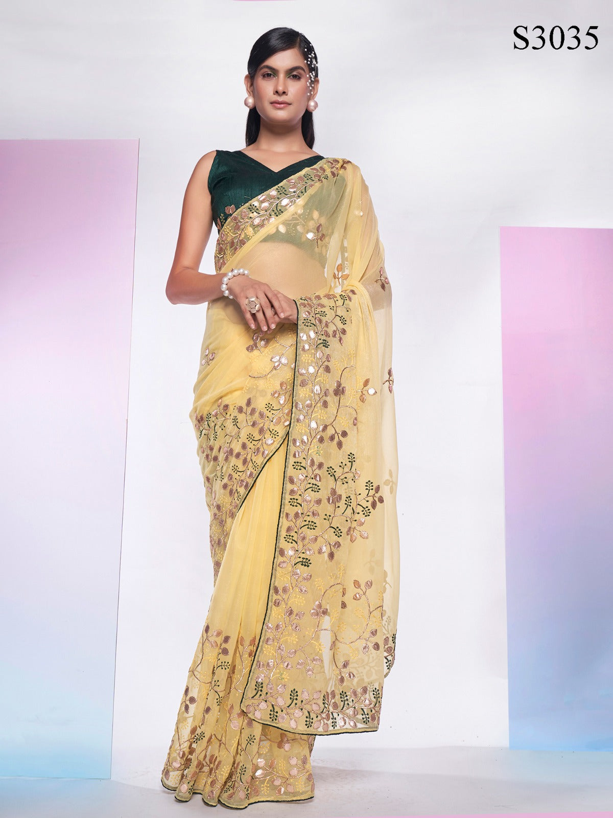 Designer net Saree With Embroidery Sequence